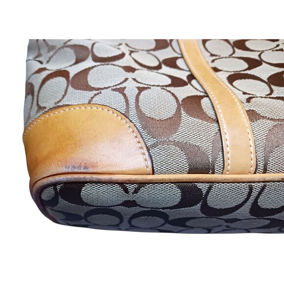 COACH Signature Tote Bag Tan & Brown Traditional Orange Interior Double Handles - Picture 13 of 13